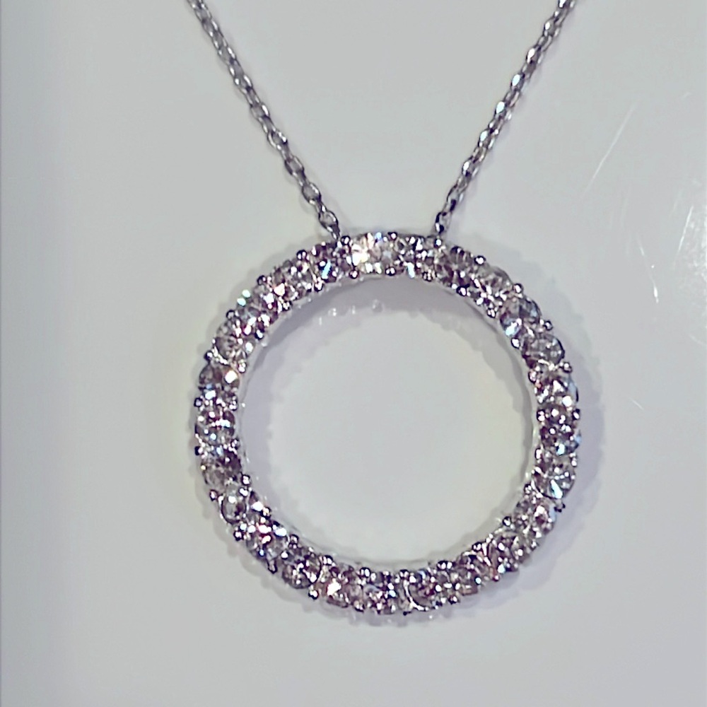 Rhinestone Circle Necklace silver tone statement piece